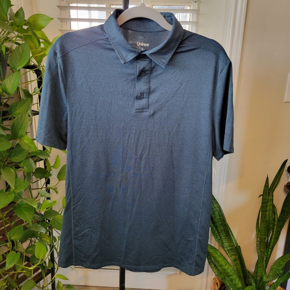 Quince Flowknit Breeze Performance Polo Navy Blue Mens Medium Shirt